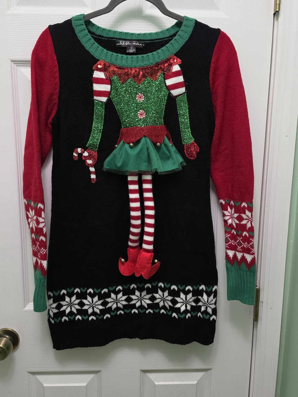 United States Sweaters Christmas 3D Elf Ugly Sweater Dress Women Small